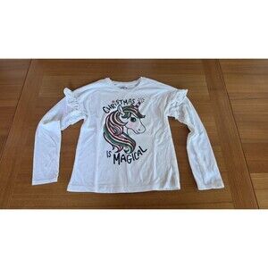 Christmas Is Magical Girl's Unicorn Long Sleeve Shirt Size L (10-12)